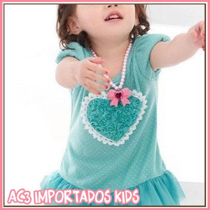 Vestido Coração c/ Flores Verde bebê