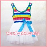 Vestido Arco Íris com Laço Branco
