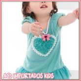 Vestido Coração c/ Flores Verde bebê