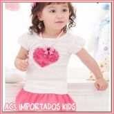 Vestido Coração c/ Flores Rosa