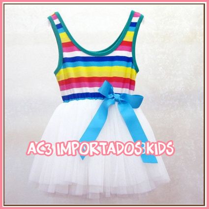 Vestido Arco Íris com Laço Branco